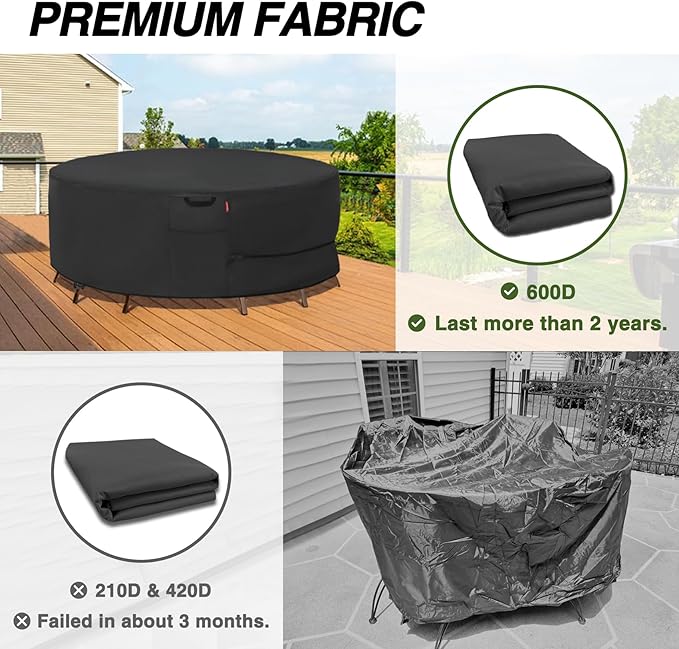 Porch Shield Round Patio Furniture Cover - Waterproof 600D Heavy Duty Outdoor Table and Chairs Cover 62 inch, Black
