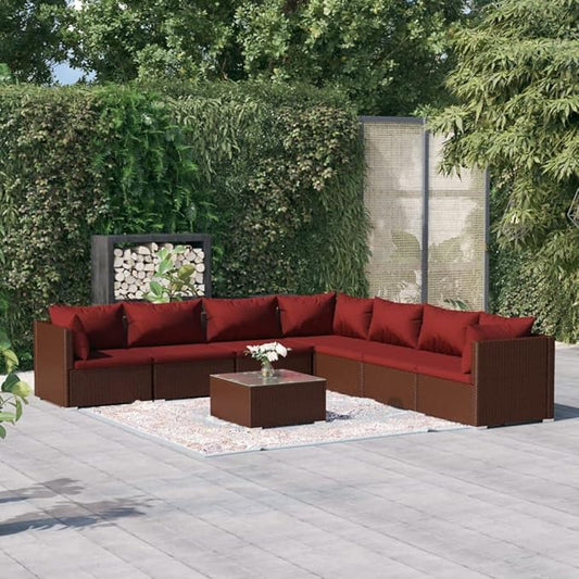 8 Piece Patio Lounge Set with CushionsOutdoor Dining Chairs,Patio Furniture Set,Outdoor Sectional Sofa,Patio Conversation Seat,Outdoor Seating,Modern Style,for Garden,Backyard, Poly Rattan Brown