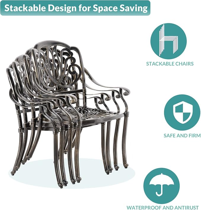 MEETWARM 9-Piece Outdoor Patio Dining Set- 8 Outdoor Dining Cushioned Chairs and 1 Oval Table with 2" Umbrella Hole, All Weather Cast Aluminum Patio Funiture Set for Backyard, Patio, Garden
