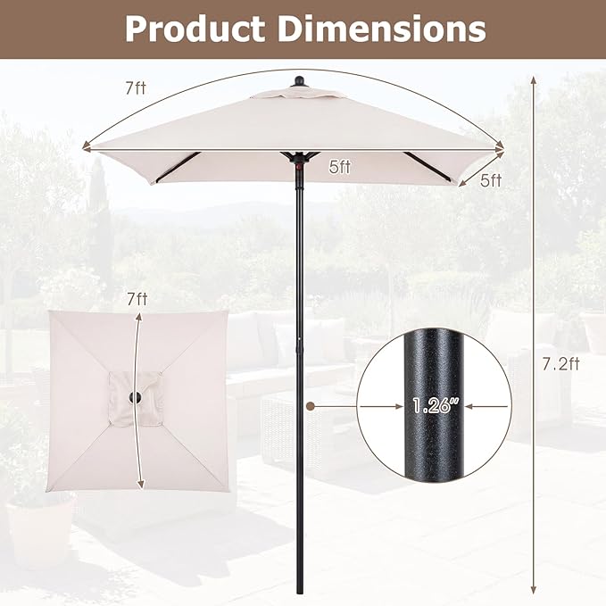 Tangkula 5 FT Patio Umbrella, Outdoor Table Market Umbrella with Quick-Release Button, 4 Sturdy Ribs, Fade Resistant & Waterproof Canopy, Sun-protective, for Garden, Poolside, Backyard