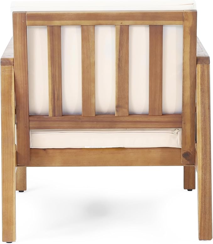 Merax Outdoor Patio Club Chair,Acacia Wood Frame Conversation Set with Wicker for Porch Backyard,Classic Style