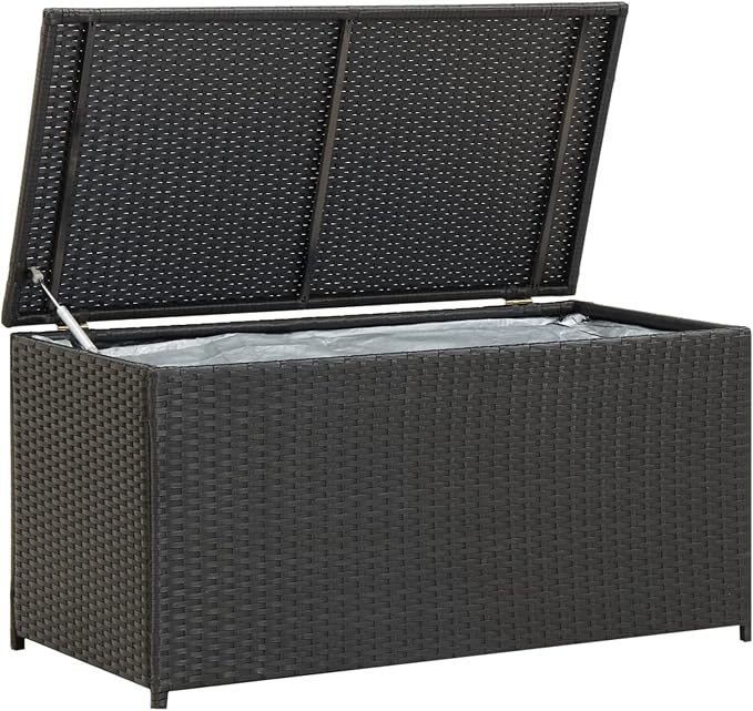 ZEYUAN Patio Storage Box Deck Storage Box Outdoor Storage Cabinet Waterproof Storage Containers Storage Outdoor Poly Rattan 39.3"x19.6"x19.6" Black