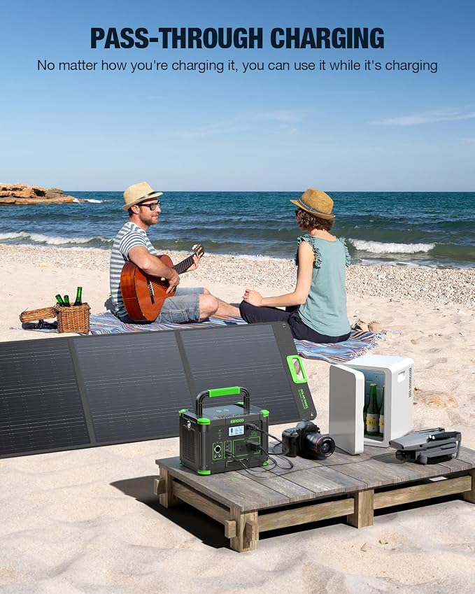 GRECELL 999Wh Solar Generator 1000W, Portable Power Station with 60W USB-C PD Output, 120V Pure Sine Wave AC Outlet Backup Lithium Battery for Outdoors Camping Travel Hunting Home (Peak 2000W)