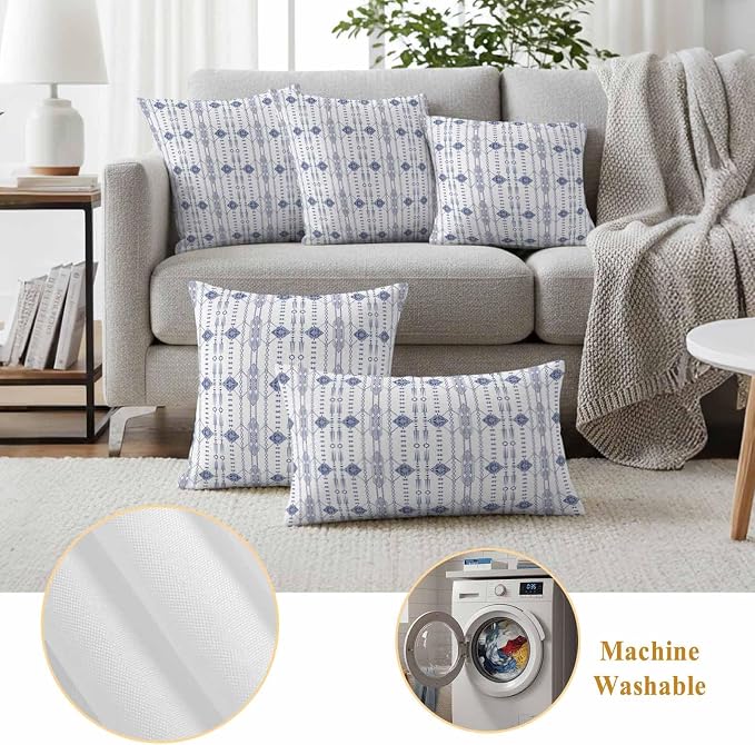 Outdoor Waterproof Pillow Covers Ikat Ethnic Seamless Decorative Throw Pillow Protectors,Indian Tribal Texture on White Pillowcase Cushion Cases for Patio Sofa Garden Couch,20x12in,Pack of 2