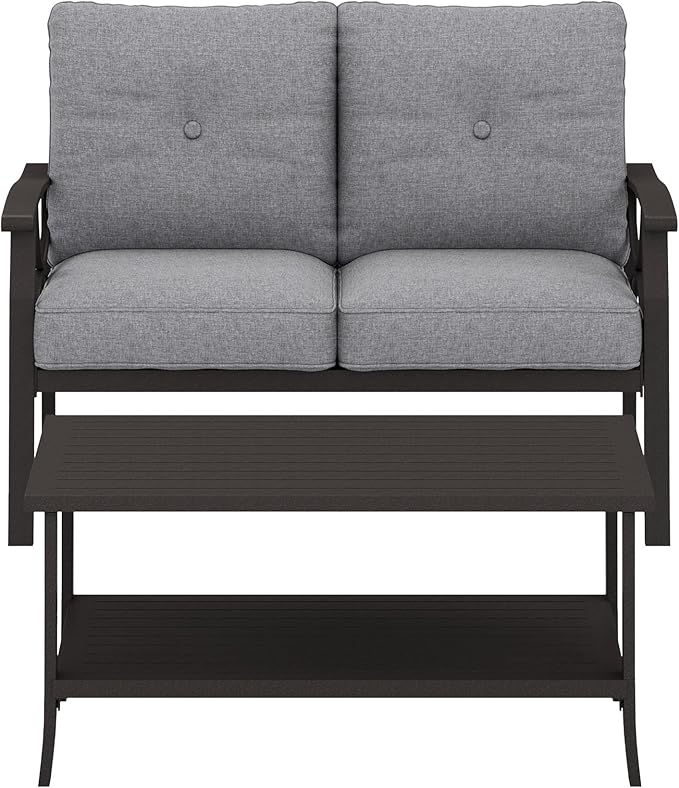 RoyalCraft Outdoor Patio Furniture Set, 2 Piece Patio Conversation Set, Metal Furniture Set with Loveseat for Porch Backyard,Khaki Metal Furniture with Gray Cushions