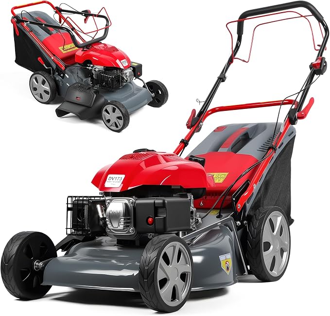 20-Inch Self-Propelled Gas Lawn Mower - 173cc Powerful Engine with 60L Grass Bag & Adjustable Cutting Height for Yard Lawn Care and Landscaping Red