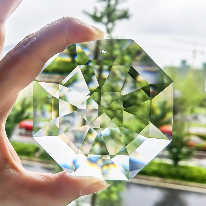 3'' Large Crystal Suncatcher Prisms for Window Hanging Clear Crystal Prism | Sun Catcher Indoor Window,Glass Ornaments For Christmas Tree Home Garden Decor,Light Catcher,Rainbow Maker,Large Prisms