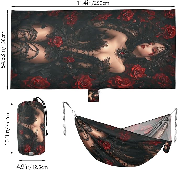 Anime Beauty Dark Gothic Aesthetic Outdoor Hammocks with Tree Straps Hanging Hammock for Outside Beach Patio Garden