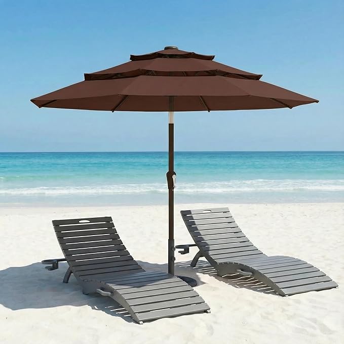 10ft Patio Umbrella, 3 Tier Outdoor Market Table Umbrellas with 8 Fiberglass Ribs and Push Button Tilt, Windproof, Vented Canopy, UV Protection for Deck, Pool, Backyard