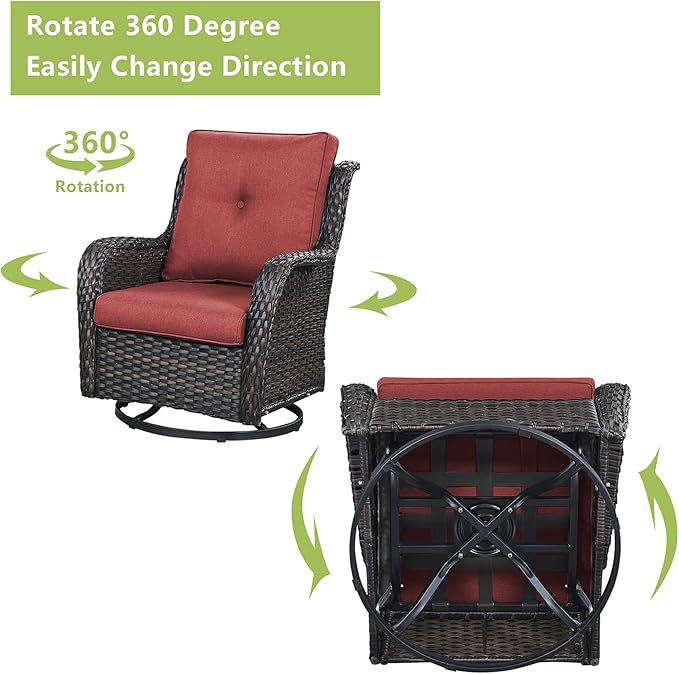 Rilyson Wicker Patio Furniture Set - 6 Piece Rattan Outdoor Sectional Conversation Sets with 2 Rocking Chair,2 Ottoman,1 Sofa and 1 Coffee Table for Porch Deck Garden(Brown/Red)