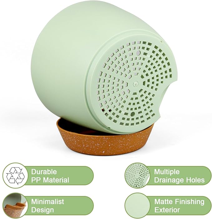 WSMKSZ 10/9/8 inch Self Watering Pots, Planter, Plant Pots with Mesh Drainage Holes for Indoor Outdoor Garden Plants, Plastic Flower Pots with Deep Reservoir for House Plants, Green with Brown