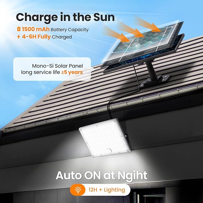 Solar Lights Outdoor Waterproof Motion Sensor Security Lights with Remote, 3 Modes 184 LED Upgraded Convex Lens 150% Bright, 16.4 Ft Cord, Outdoor Flood Light for Backyard, Garage, Barn