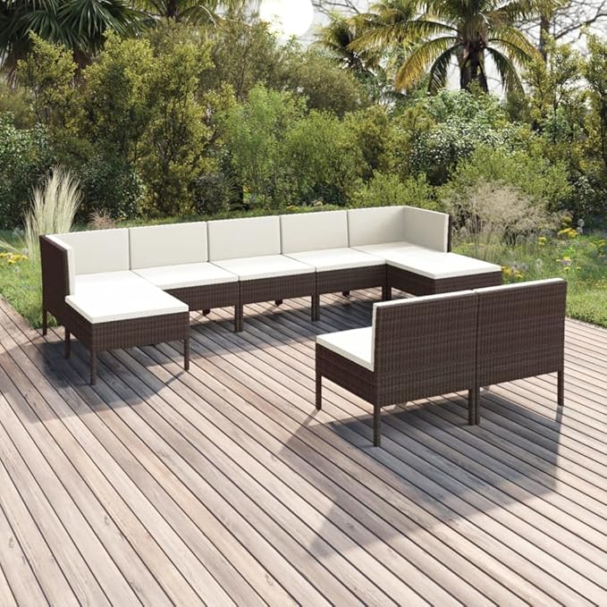 Patio Lounge Set with Cushions,Patio Furniture Sets,Patio Conversation Sets,Outdoor Furniture Sets,for Garden,Backyard,Outdoor,9 Piece Poly Rattan Brown