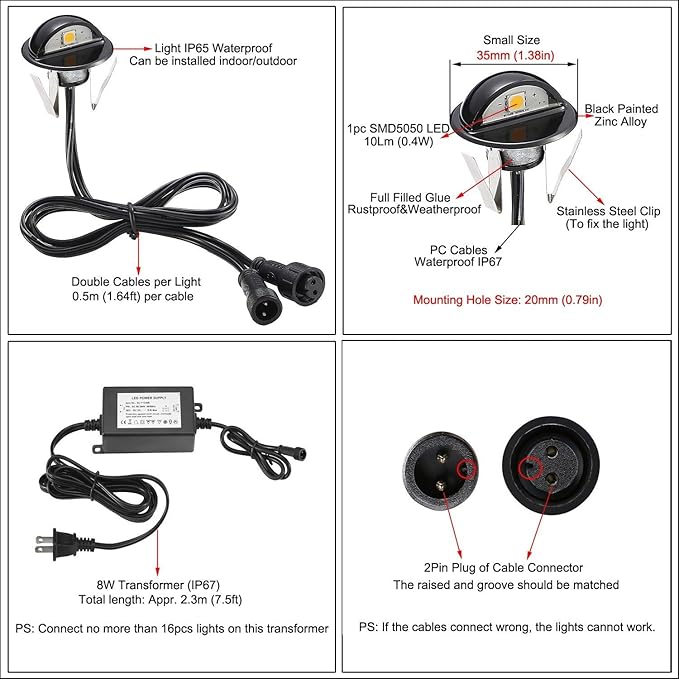Recessed LED Deck Lighting Kits,DC12V Low Voltage F1.38 Waterproof IP 65,0.2W~0.4W Multi-Color RGB In Ground Lights for Steps,Stair,Patio,Floor,Pool,Kitchen,Outdoor Landscape Lighting(1pcs,RGB)