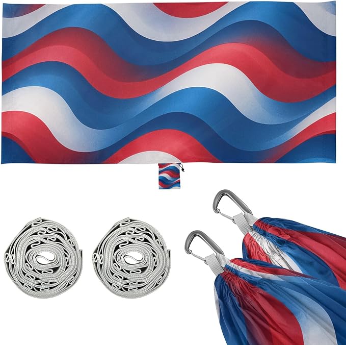 4th_July_Flags_Gradient_Pattern Outdoor Hammocks with Portabl Carry Bag Cloth Hammock for Patio Backyard Lounge Base
