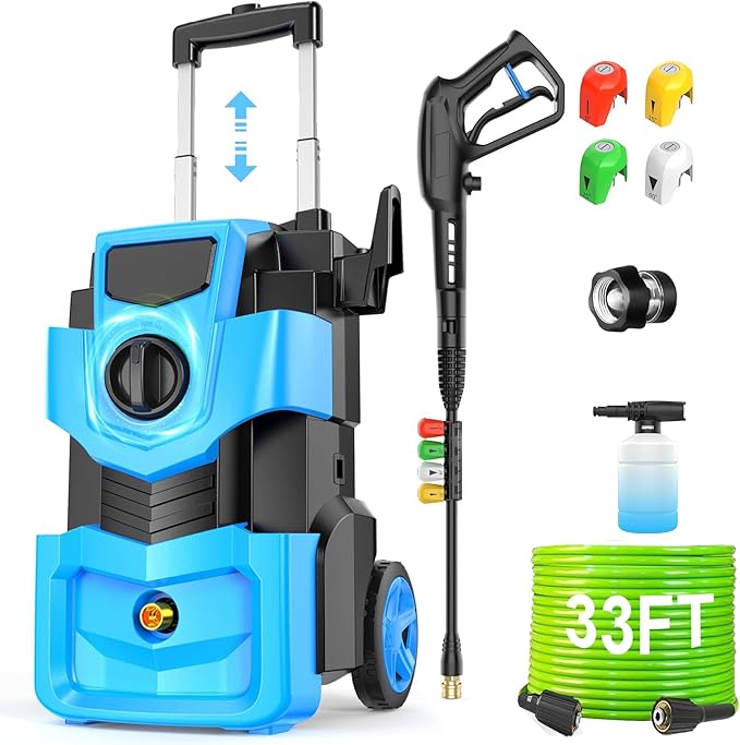 Pressure Washer 5000PSI Adjustable Pressure Power Washers Powered with 33ft Hose, 4 Nozzle and Foam Cannon, Powerwashers Cleaner Machine for Home, Cars, Blue