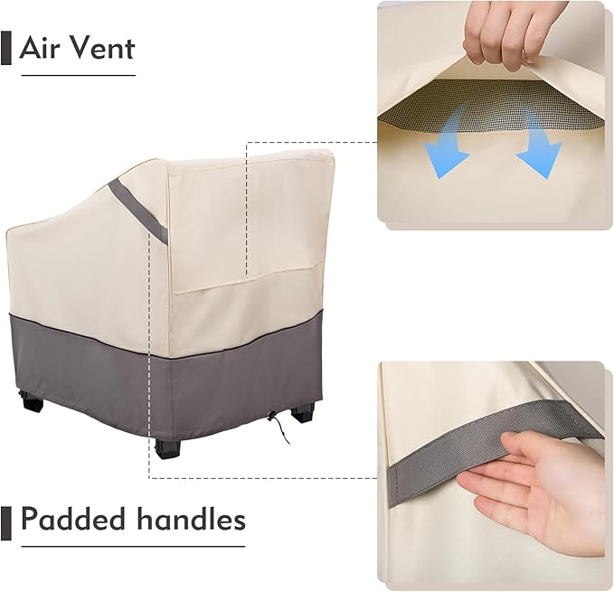 Waterproof Patio Furniture Chair Covers 2-Pack, Heavy Duty 600D Oxford Outdoor Protector for Deep Seat Chairs, UV & Wind Resistant All-Season Protection, 33"W x 34"D x 31"H (Beige/Grey)