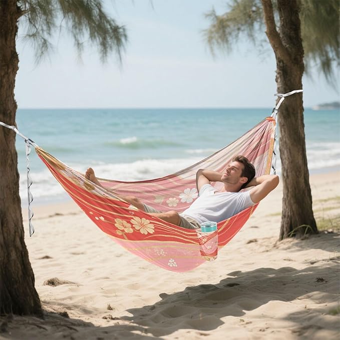 Red and Gold Retro Japanese Cherry Blossoms 330lb Capacity Outdoor Hammocks with Tree Straps Cloth Hammock for Patio Backyard Lounge Base accesorios para Camping