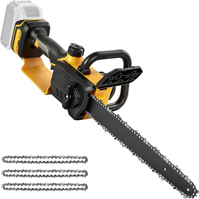 12 Inch Brushless Chainsaw Cordless for Dewalt 20V Battery, Handheld Electric Chain Saw with 3 Chains, Tool-free Chain Tension and Auto Oiling for Wood Cutting Tree Trimming (Battery Not Included)