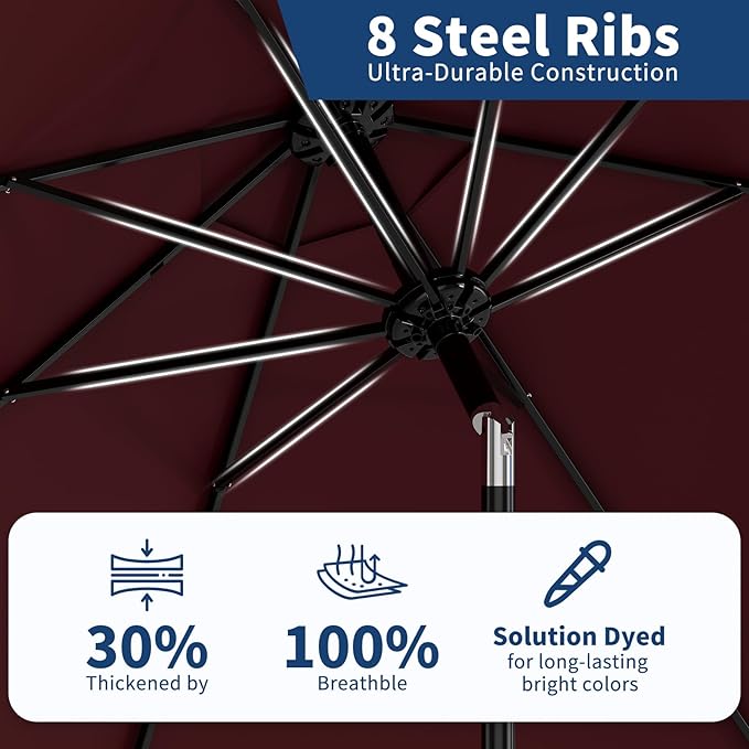 10Ft Patio Umbrella - 8 Sturdy Ribs Outdoor Table Umbrella with Crank Lift & Push Button Tilt - Market Umbrella for Pool, Deck, Yard, Garden - Turquoise