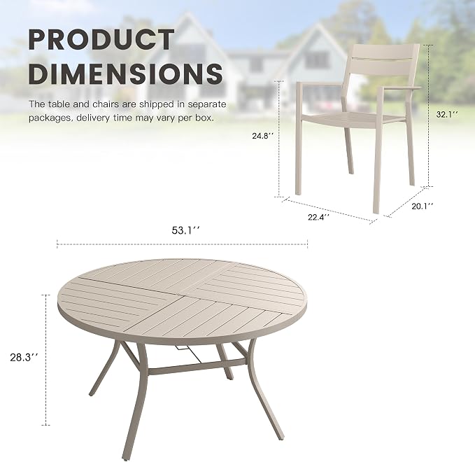 Patio Dining Set for 8, Round 53.1" Patio Dining Table and Stackable Outdoor Dining Chairs Outdoor Furniture for Backyard Porch Deck, Spliced Sandshell Table and Sandshell Chairs