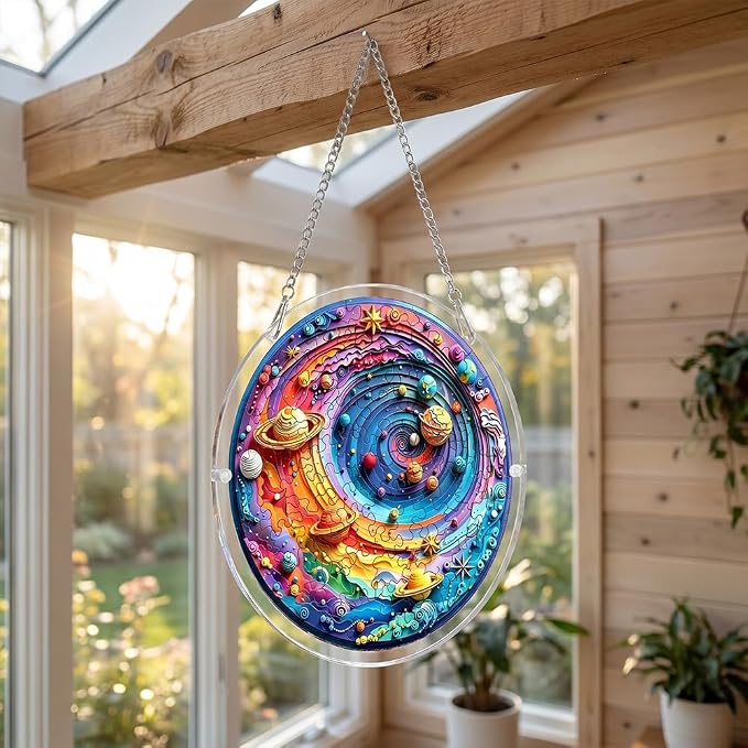 Acrylic Puzzle Suncatcher, Colorful Space Sun Catcher Jigsaw Puzzle Window Hanging, Acrylic Puzzles Kit Home Garden Decor, Mothers Day Birthday Gifts for Mom, Wife, Sisters, 7.87 inch