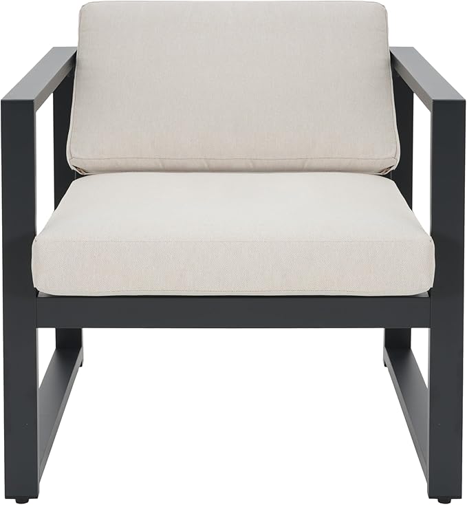 Christopher Knight Home Tundr Outdoor 4 Seater Chat Set with Coffee Table, Patio Conversation Sets, Sectional Aluminum Furniture Set with Cushions, 2 Chairs and Loveseat Set, Black Finish + Beige