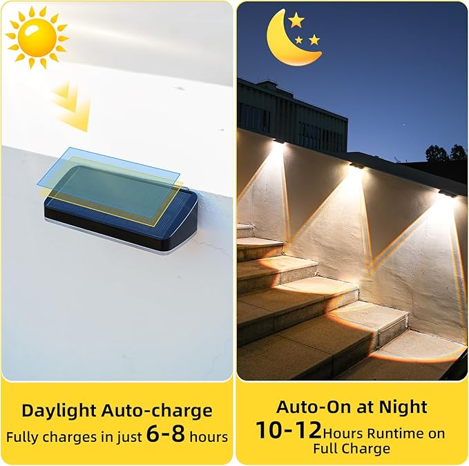 EGOBOO Solar Wall Lights Outdoor for Fence, Pool, Deck, Patio, Step, 6 Modes with Adjustable Color Temperature Warm/Cool/Natural White & Dynamic Breathing Mode, Auto Dusk to Dawn LED Light, 6 Pack