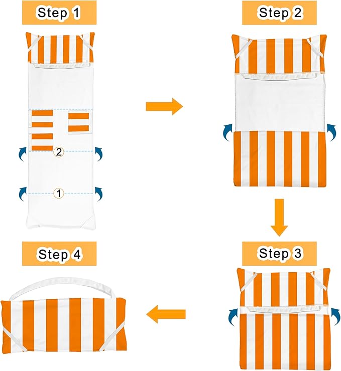 Lounge Chair Towel Cover, Beach Chair Covers (Pack of 2), Chaise Lounge Cover with 3 Pockets for Pool Beach Courtyard Garden Outdoor Trips, 85 x30 in, Striped White Orange
