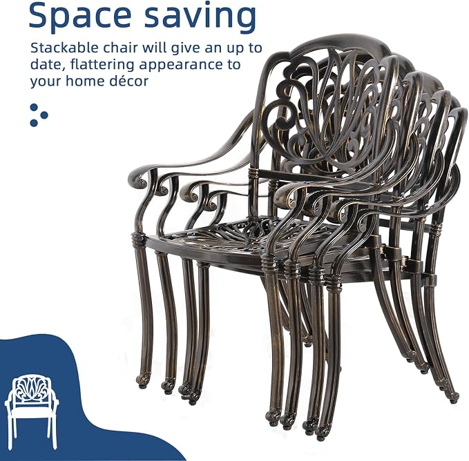 9-Piece Patio Cast Aluminum Dining Set, Outdoor Dining Furniture Set for 8 Person, Includes 94.5" Rectangular Dining Table and 8 Cushioned Chairs with Umbrella Hole, Navy Blue