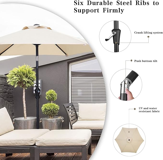 GDY 7.5ft Patio Umbrella Outdoor Umbrella with Tilt, Crank and Umbrella Weighted Base, for Yard/Outdoor/Wedding Parties and Events (Khaki)