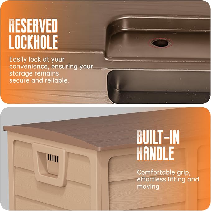 Crownland Outdoor 75 Gallon Storage Deck Box, Weatherproof Woodgrain Patio Storage Box for Balcony, Garden, Backyard (Light Brown)