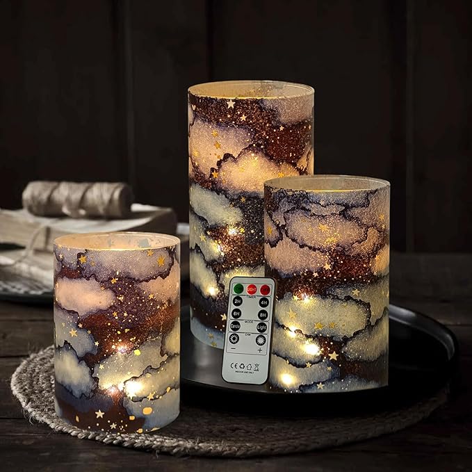Flickering Flameless Candles, Recessed String Light LED Candles 3D Wick Acrylic Battery Operated LED Pillar Candles with Remote and Timer for Modern Simple Home Decor Set of 3
