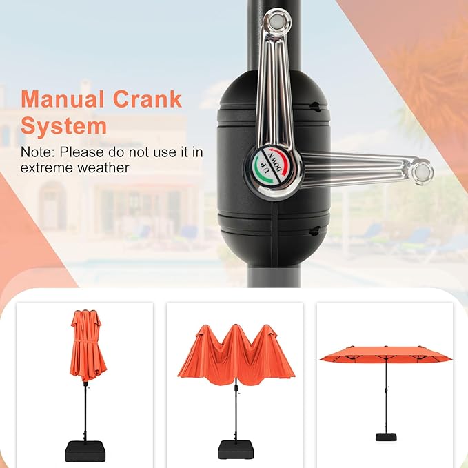 Giantex Patio Umbrella with Base, Double-Sided Outdoor Umbrella with Crank Handle, Umbrella Base Stand with 2 Sandbags, 12 Metal Ribs, Market Umbrellas for Garden Poolside Deck
