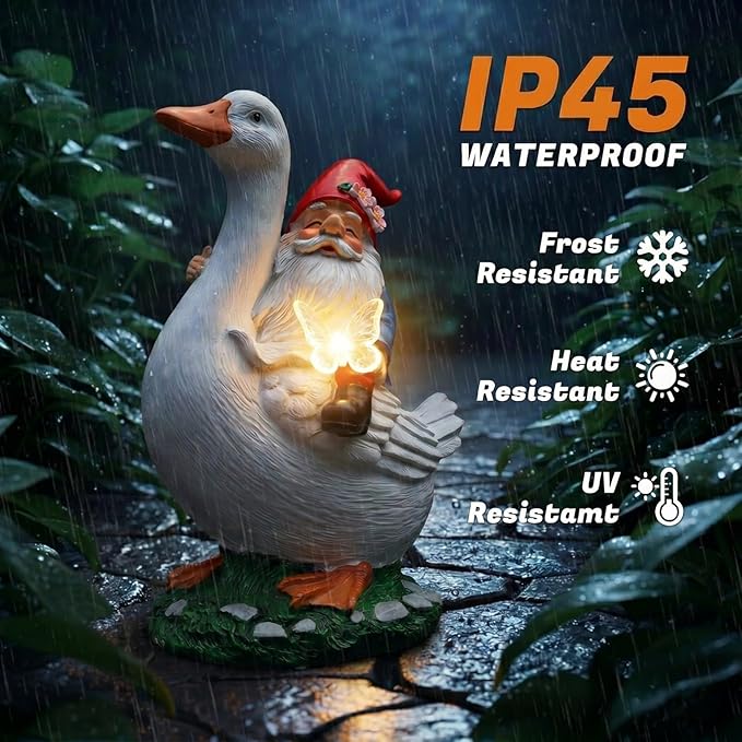 Garden Gnomes Outdoor, Funny Lawn Gnome Statue Decorations, Solar Gnome Riding Goose Figurines Ornament for Patio, Balcony, Yard - Mothers Day Gifts for Women, Mom, Grandma