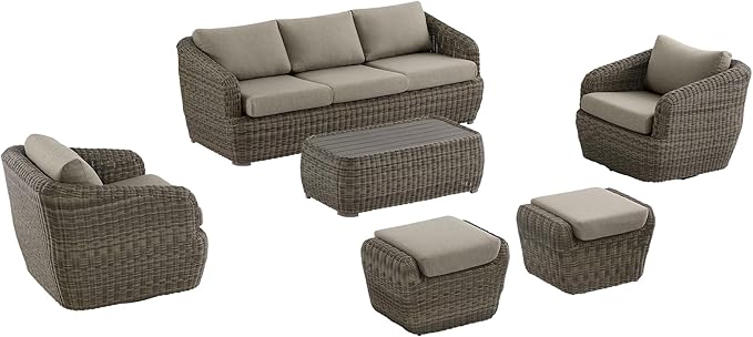 CHITA 6 Pieces Patio Wicker Furniture Set, Outdoor Rattan Bistro Set with Removable Thickened Cushions, Fully Assembled