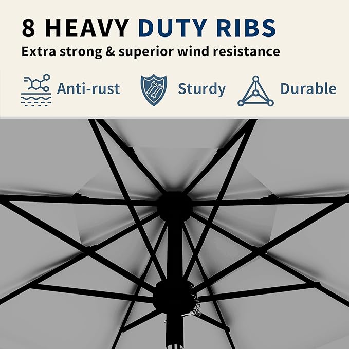 9FT 3 Tiers Patio Umbrella With Auto Tilt And Crank, Outdoor Table Market Umbrella with 8 Sturdy Ribs for Garden, Lawn, Deck, Backyard and Pool