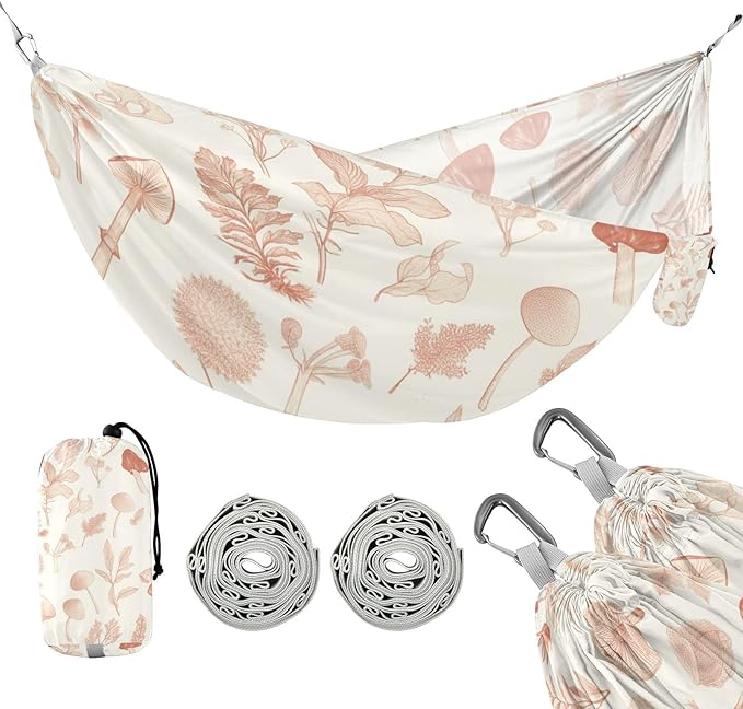 Mushrooms and Plants Camping Hammocks Rope Hammock for Patio Backyard Lounge Base
