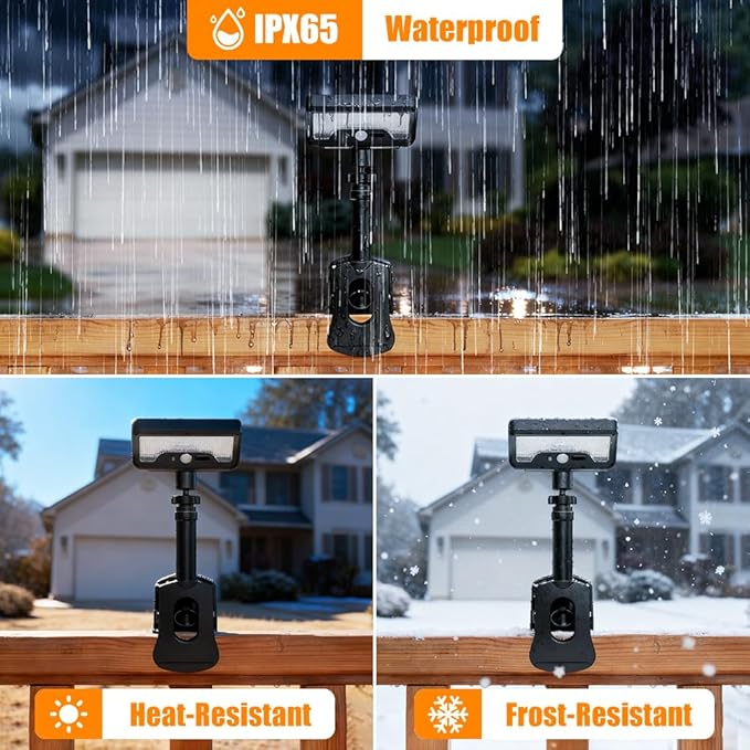 Clip On Solar Lights Outdoor | 92 LEDs 600LM Motion Sensor Lamp for Fence, Camping, Deck & Gutter, 360°Rotatable Adjustable (White)
