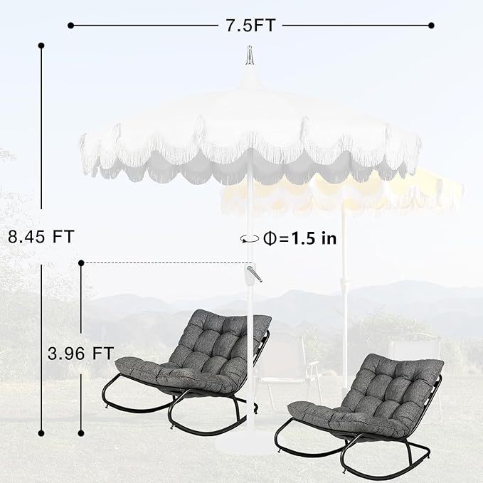 7.5ft Pagoda Patio Umbrella with Fringe, UPF50+ Tassel Umbrella with Crank & Fiberglass Ribs, Holiday Outdoor Umbrella for Garden Pool Lawn Yard Table
