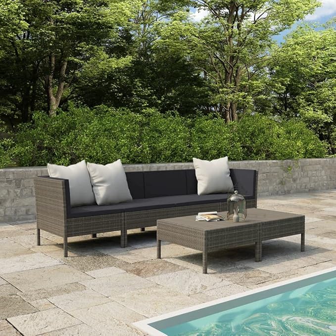 Patio Lounge Set with Cushions,Outdoor Patio Furniture,Outdoor Chat Conversation Set,Garden Furniture Sets,for Patio,Backyard,Garden,Outdoor,6 Piece Poly Rattan Gray