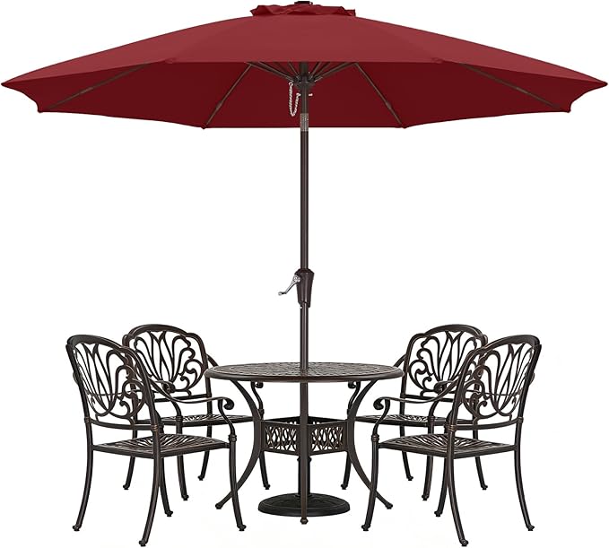 ABCCANOPY 10FT Patio Umbrella, Outdoor Waterproof Table Umbrella with Push Button Tilt and Crank, 8 Ribs UV Protection Pool Umbrella for Garden, Lawn, Deck & Backyard (Burgundy)