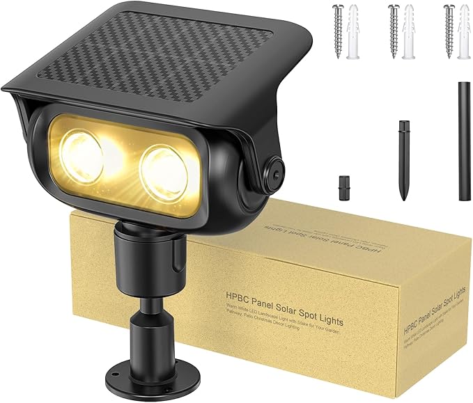CREATESTAR Solar Landscape Spotlights Outdoor for Garden Ambience, Warm White LED Spot Lights for Tree, Flag Lighting, Adjustable Solar Uplights, Auto On/Off Dusk to Dawn