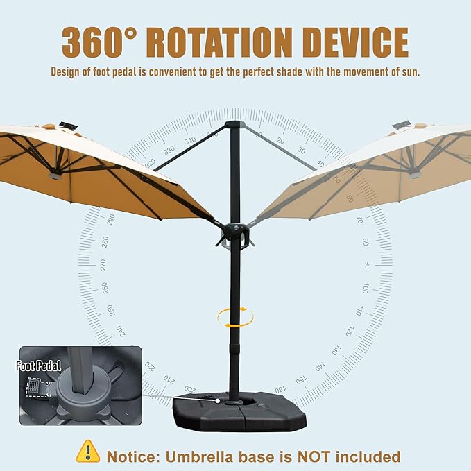 Domi 10FT Cantilever Patio Umbrella Solar Powered LED Round Deluxe Offset Umbrella, Aluminum Hanging Umbrella with 360°Rotation, Outdoor Market Umbrella for Outside Deck Backyard Garden Pool, Beige