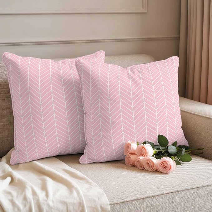 Outdoor Waterproof Throw Pillow Covers Set of 2 Pink Chevron Stripes Pillowcases 26x26 Inches Modern Geometric Texture Decorative Pillows Cushion Case Patio Pillows for Couch Bed Chair Garden