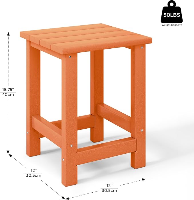Costaelm Kids Outdoor End Table, Small Patio Table, Outdoor Side Table Porch Table Adirondack Patio Side Table for Outside, Pool, Porch, Garden, Orange