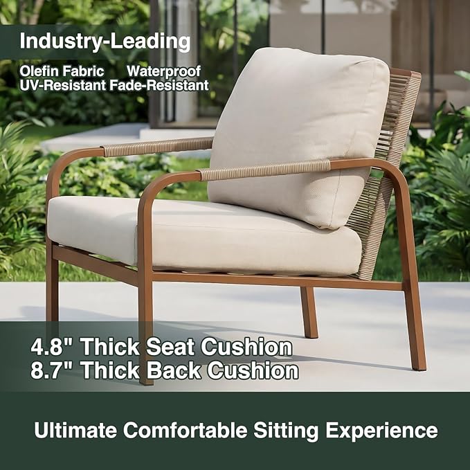 4-Piece Aluminum Outdoor Furniture Set with Coffee Table – 2-Seat Sofa with Cushions, All-Weather Metal Frame, Perfect for Patio, Garden, and Balcony,Beige (Beige, Corner Sofa Set)