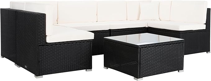 SAFAVIEH Outdoor Sectional Diona Black/White Outdoor Living Set