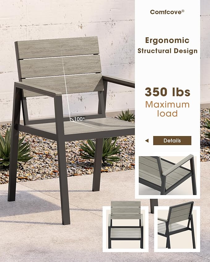 Outdoor Dining Set for 6, Aluminum Patio HDPS Outdooor Table and Chairs Set with Umbrella Hole, All Weather Patio Furniture Set, 7 Peice Patio Dining Table Set (Classic Gray)