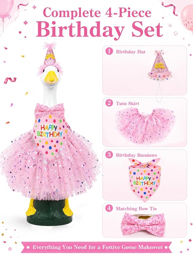 Porch Goose Outfits - 23" /17" Porch Goose Clothes for Lawn Yard (Pink)